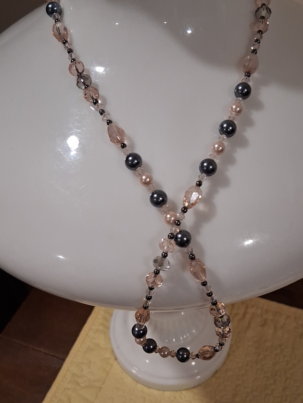Elegant Pink and Gray Beaded Necklace